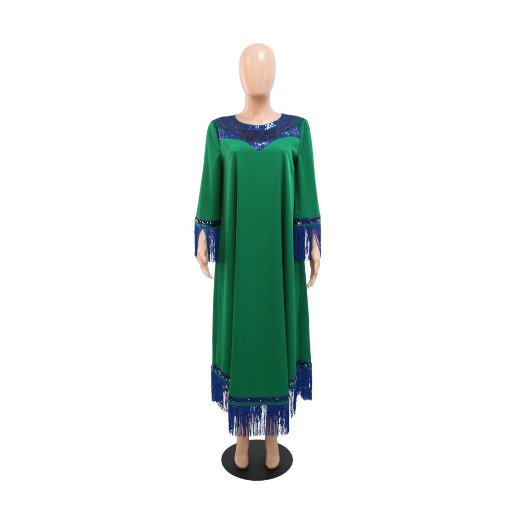 Morocco Women Sequins Tassel Muslim Abaya Kaftan Evening Dress - Image 2