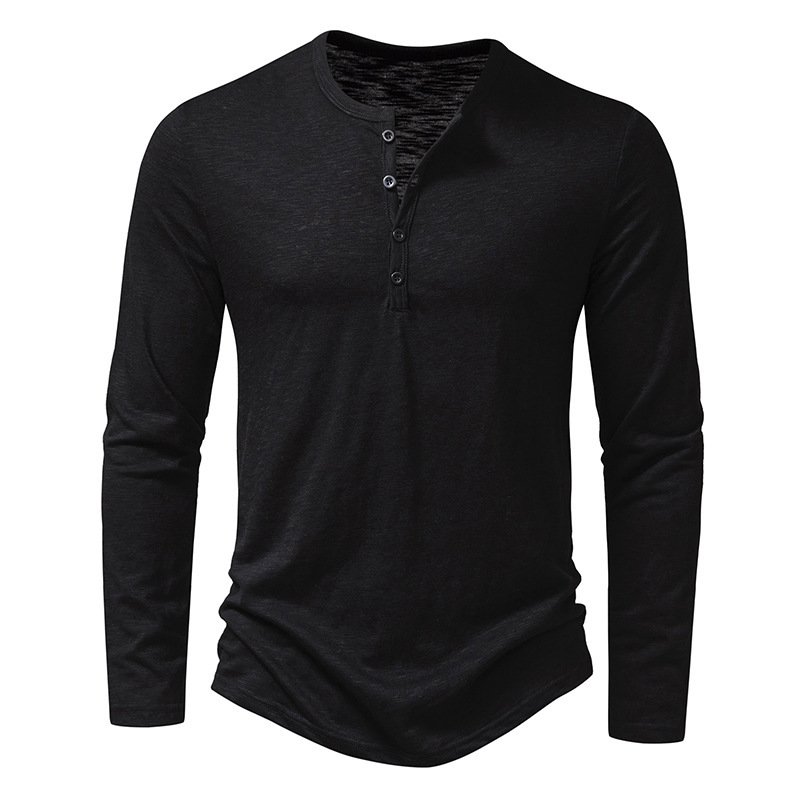 Men's Long-sleeved T-shirt Fashion Casual Solid Color Pullover Button Top Autumn And Spring Clothing - Image 6