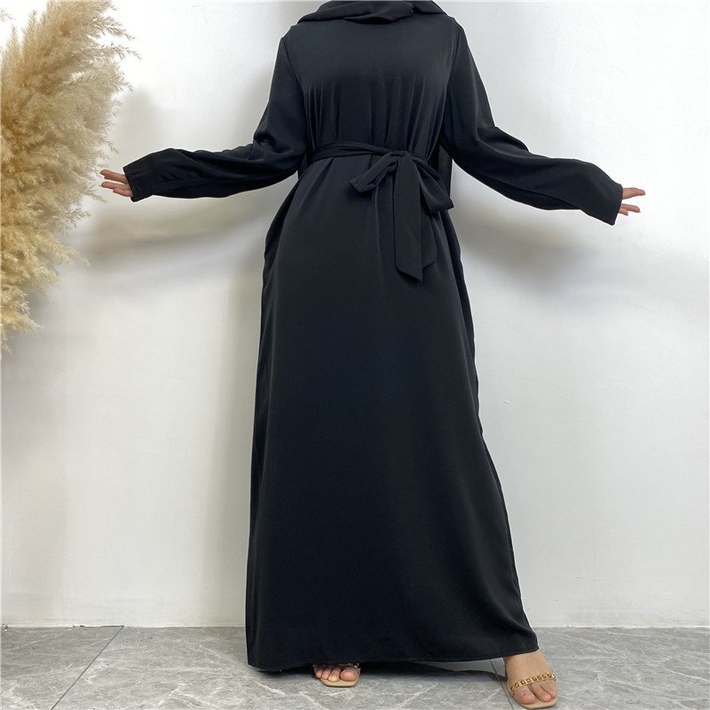 Clear Color Lace Up Muslim Dress With Pockets - Image 5