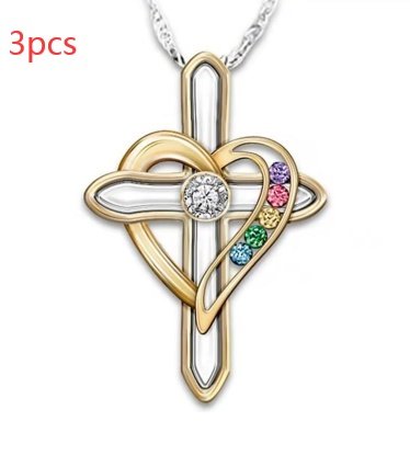 Cross Love Colorful Imitatio Gemstone Pendant Alloy Clavicle Chain - Image 7