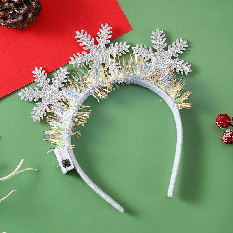 IPC Christmas Hair Band Glowing Headband Xmas Tree Snowflake Hair Band Deer Horn Light Flashing Headwear Merry Christmas Gift - Image 9
