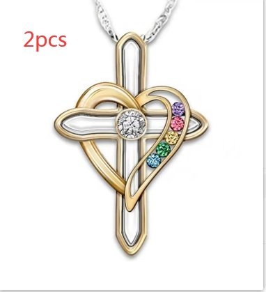 Cross Love Colorful Imitatio Gemstone Pendant Alloy Clavicle Chain - Image 6