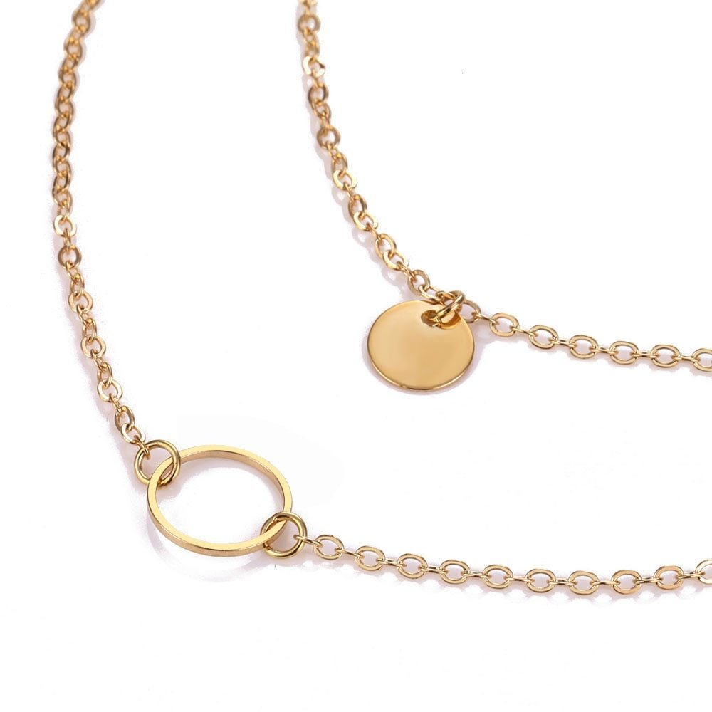 New Summer Multi Layer Sequined Choker Necklace For Women Gold Color Double Layer Round Pendant Necklace Fashion Jewelry - Image 3