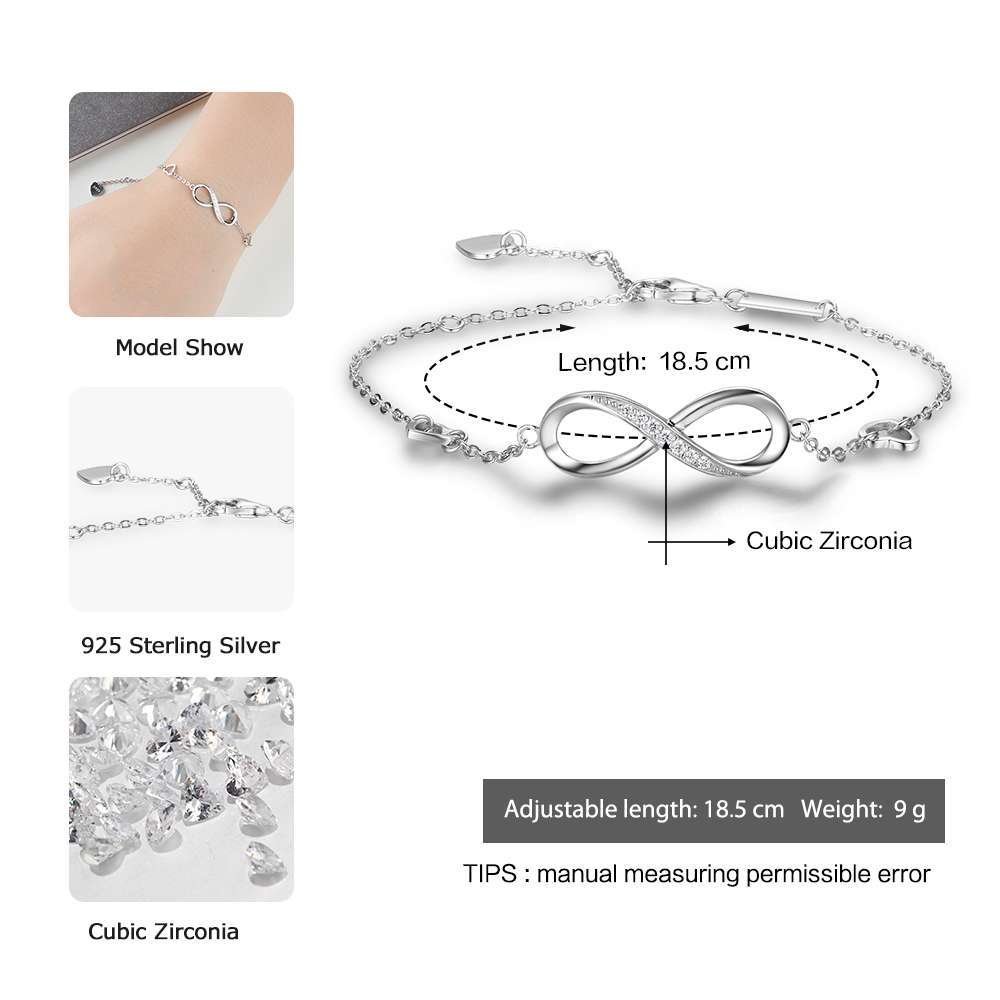 Infinite Love 925 Sterling Silver Bracelets For Women Wedding Adjustable Bracelets & Bangles Anniversary Gift Jewel - Image 4