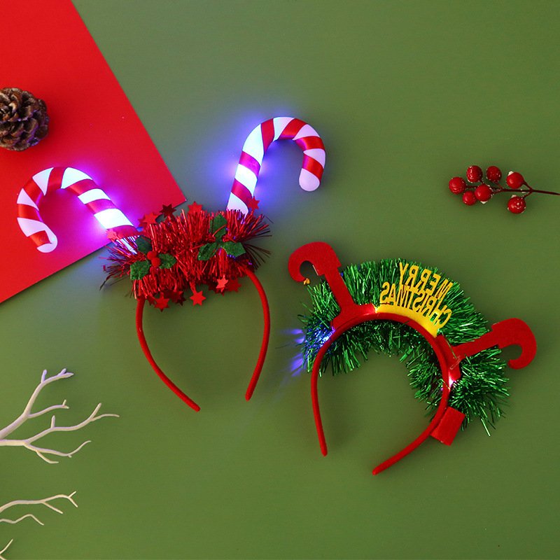 IPC Christmas Hair Band Glowing Headband Xmas Tree Snowflake Hair Band Deer Horn Light Flashing Headwear Merry Christmas Gift - Image 3