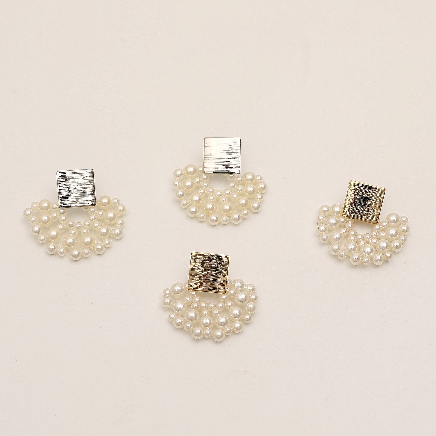 Handmade Pearl Woven Scalloped Pearl Stud Earrings - Image 4