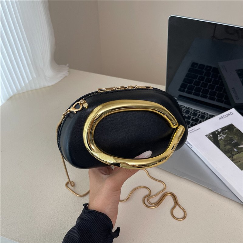 Small Bag Vintage Hardware Metal Handle Chain Crossbody Backpack - Image 9