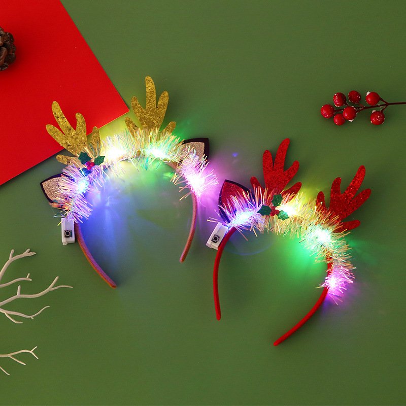 IPC Christmas Hair Band Glowing Headband Xmas Tree Snowflake Hair Band Deer Horn Light Flashing Headwear Merry Christmas Gift - Image 4
