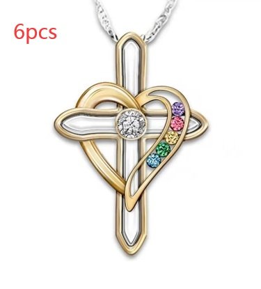 Cross Love Colorful Imitatio Gemstone Pendant Alloy Clavicle Chain - Image 9