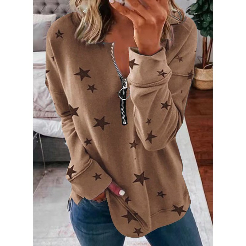 Star Print Long Sleeve Pullover Women's Sweatshirt - Image 2