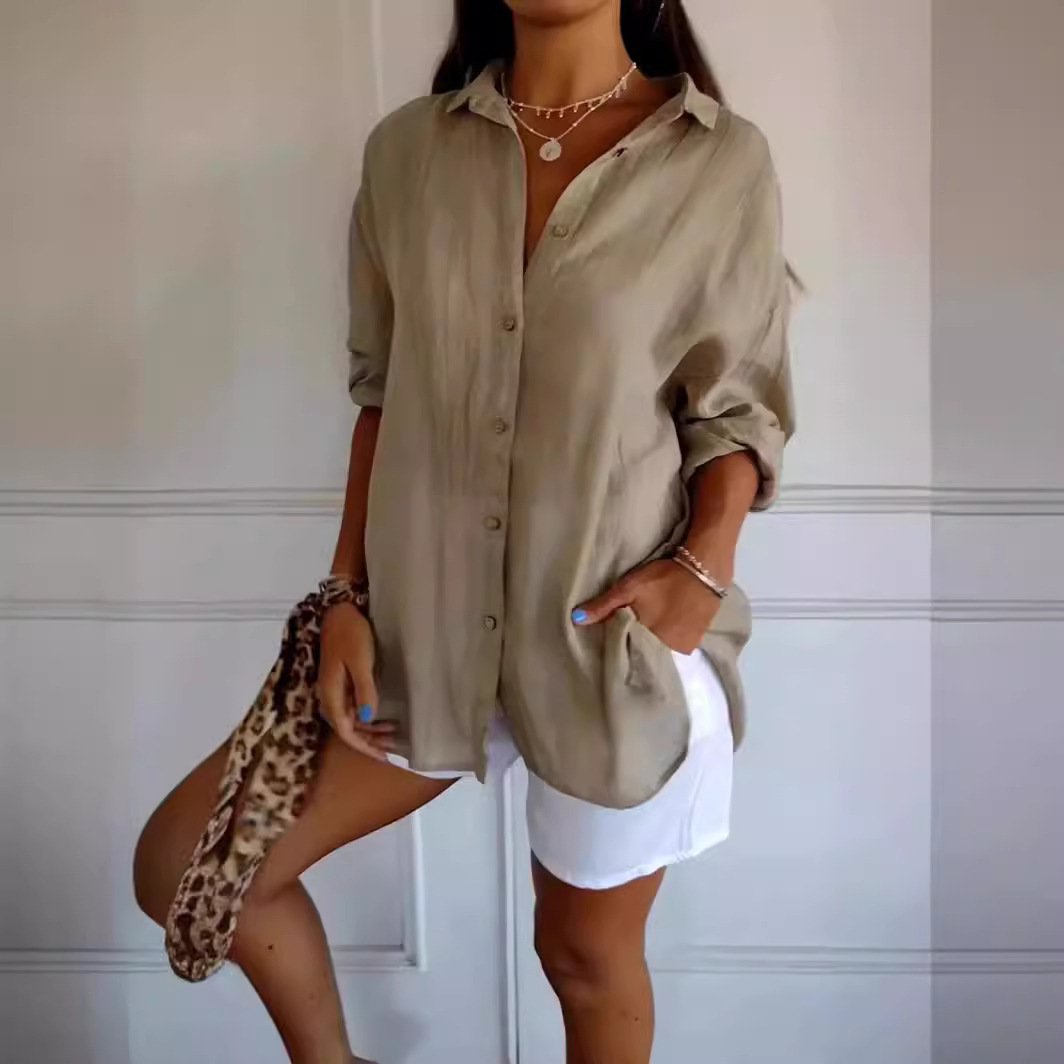 Lapel Long Sleeve Shirt Women's Single-breasted Pleated Shirt Tops Clothing - Image 4