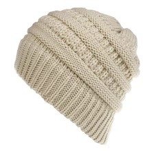 Mixed Color Knitted Wool Hat Ladies Non-labeled Ponytail Hat - Image 5