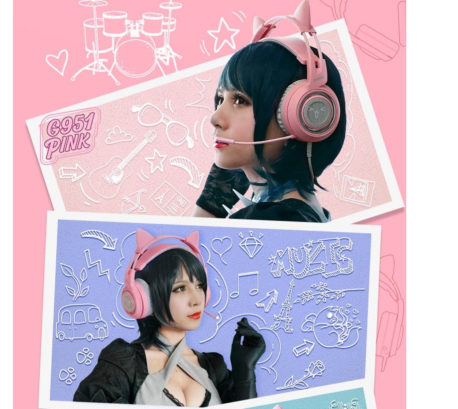 G951 Gaming Headset USB 7.1 Virtual Surround Sound Headsets LED Cat Ear Headphones - Image 2