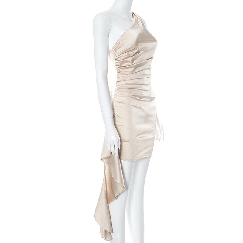 One-shoulder Sleeveless Mini Dress Sexy Slim Backless Skirt Party Wedding Dresses Womens Clothing - Image 7