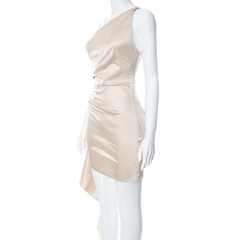 One-shoulder Sleeveless Mini Dress Sexy Slim Backless Skirt Party Wedding Dresses Womens Clothing - Image 6