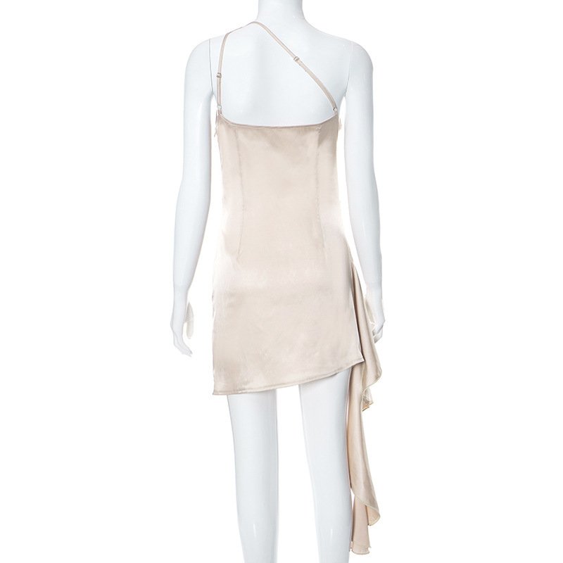 One-shoulder Sleeveless Mini Dress Sexy Slim Backless Skirt Party Wedding Dresses Womens Clothing - Image 8