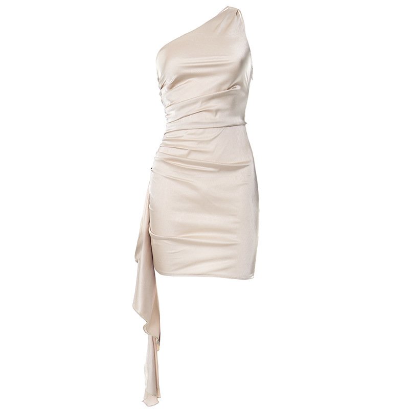 One-shoulder Sleeveless Mini Dress Sexy Slim Backless Skirt Party Wedding Dresses Womens Clothing - Image 9