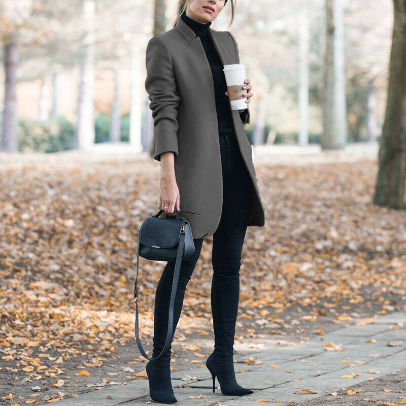 Solid Color Collar Woolen Coat - Image 7