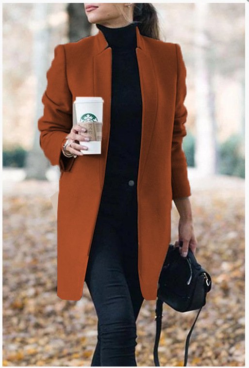 Solid Color Collar Woolen Coat - Image 6