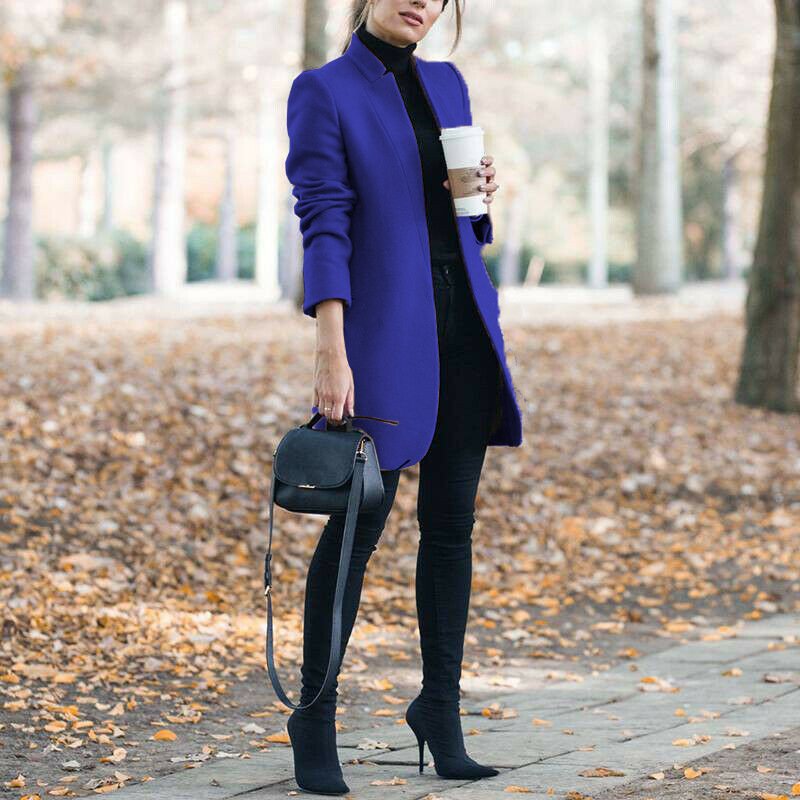 Solid Color Collar Woolen Coat - Image 5