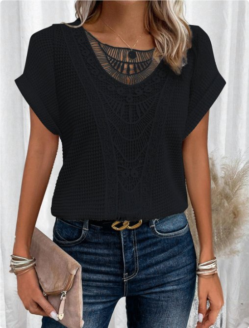 Summer Hollow Out Short-sleeved T-shirt Fashion Ethnic Style Tops Women's Clothing - Image 9