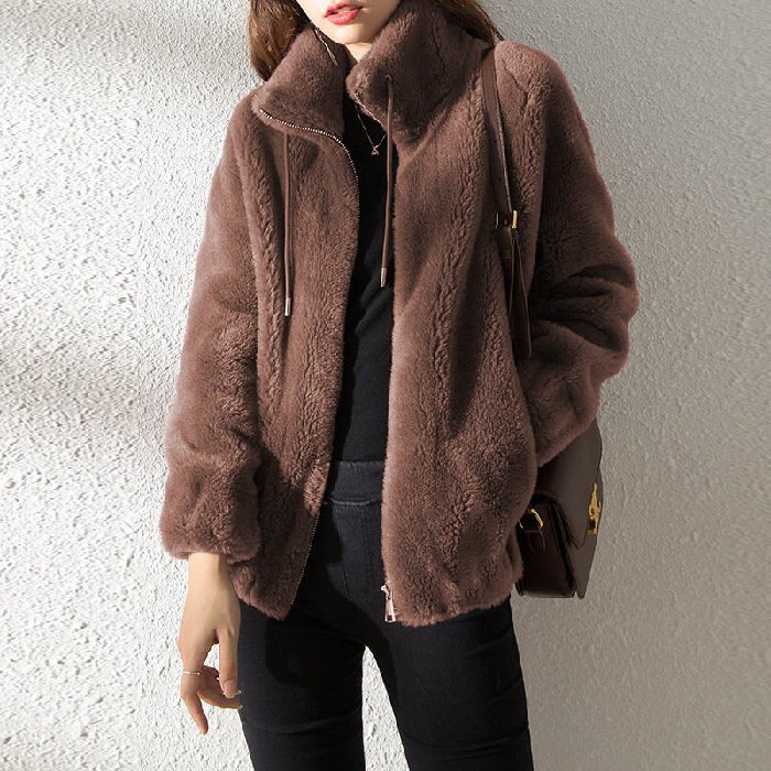 Double Faced Fleece Warm High Neck Sweater Women Cardigan - Image 6