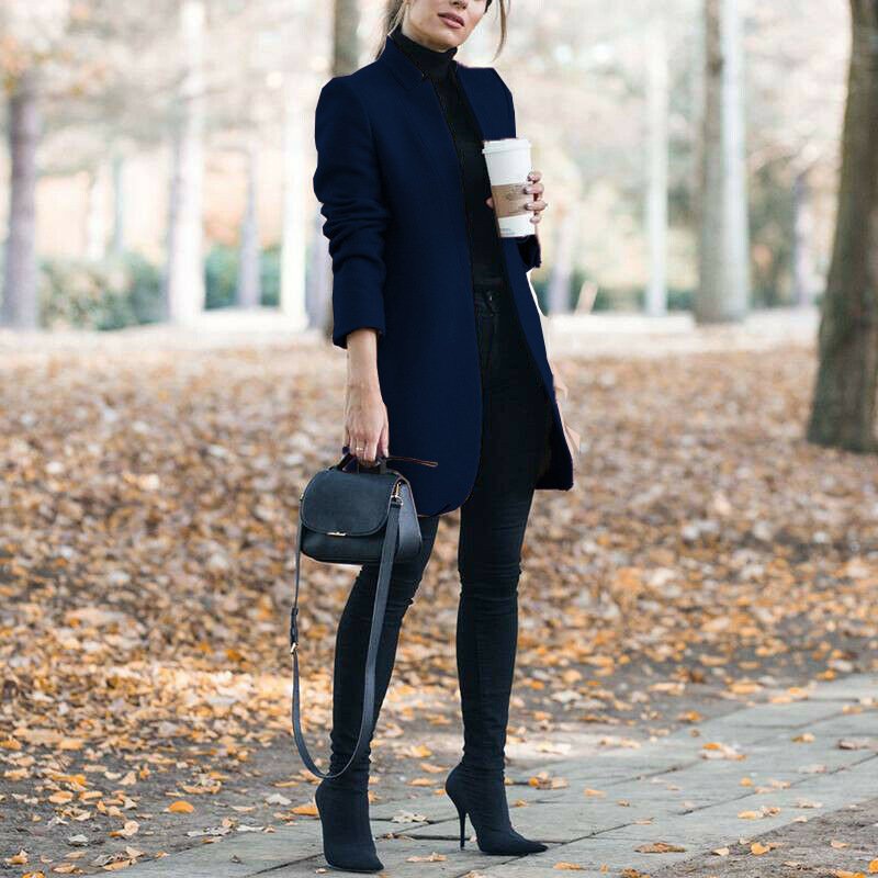 Solid Color Collar Woolen Coat - Image 10