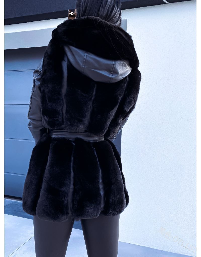 New Style Fur Belt Belt Hooded Zipper Jacket Women's Clothing - Image 8