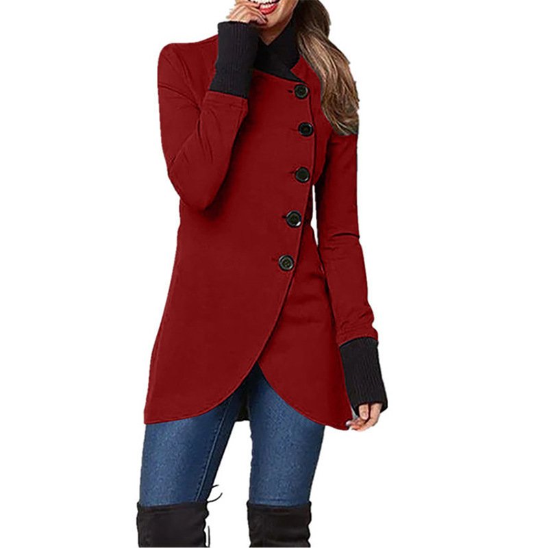 Single-breasted Panelled Hem Slit Long-sleeved Jacket - Image 3