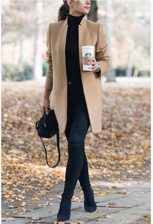 Solid Color Collar Woolen Coat - Image 2