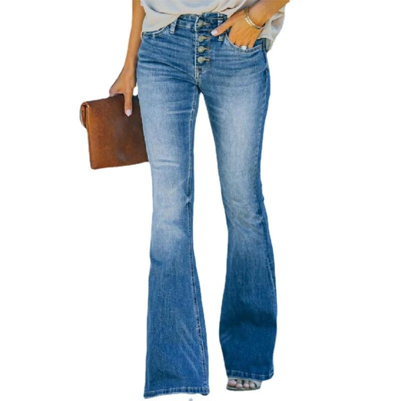 High Waist Bell Bottom Jeans Trendy Wear Washed Out Street Style Women's Denim Pants - Image 3