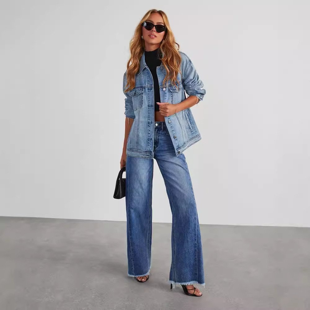 Fashion High Waist Jeans With Pockets Comfortable Slim Fit Straight Wide-leg Pants Womens Clothing - Image 2