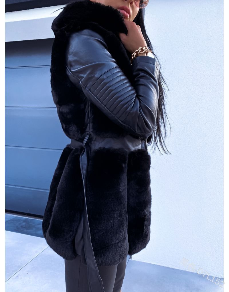 New Style Fur Belt Belt Hooded Zipper Jacket Women's Clothing - Image 6
