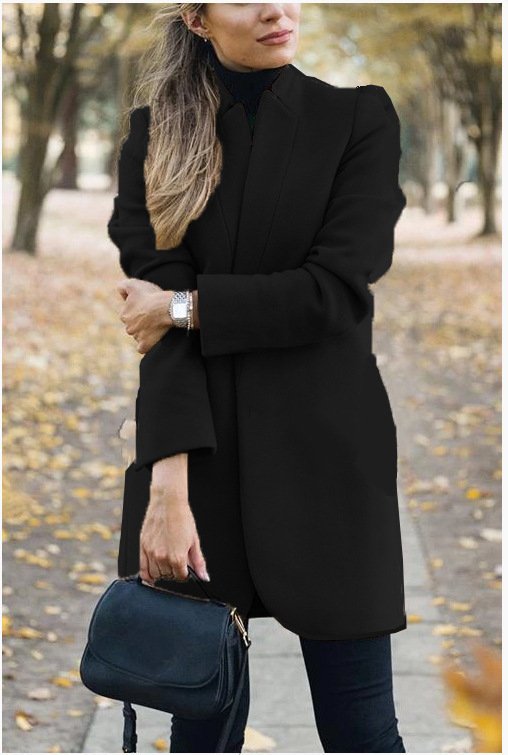 Solid Color Collar Woolen Coat - Image 4