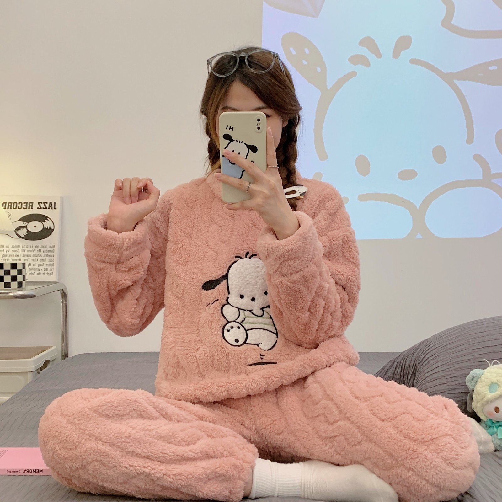 Winter Pajamas Sets Homewear Solid Color Loose Thickened Coral Velvet Pullover Long Sleeves And Trousers Warm Pajamas Indoor Outdoor Casual Clothes - Image 10
