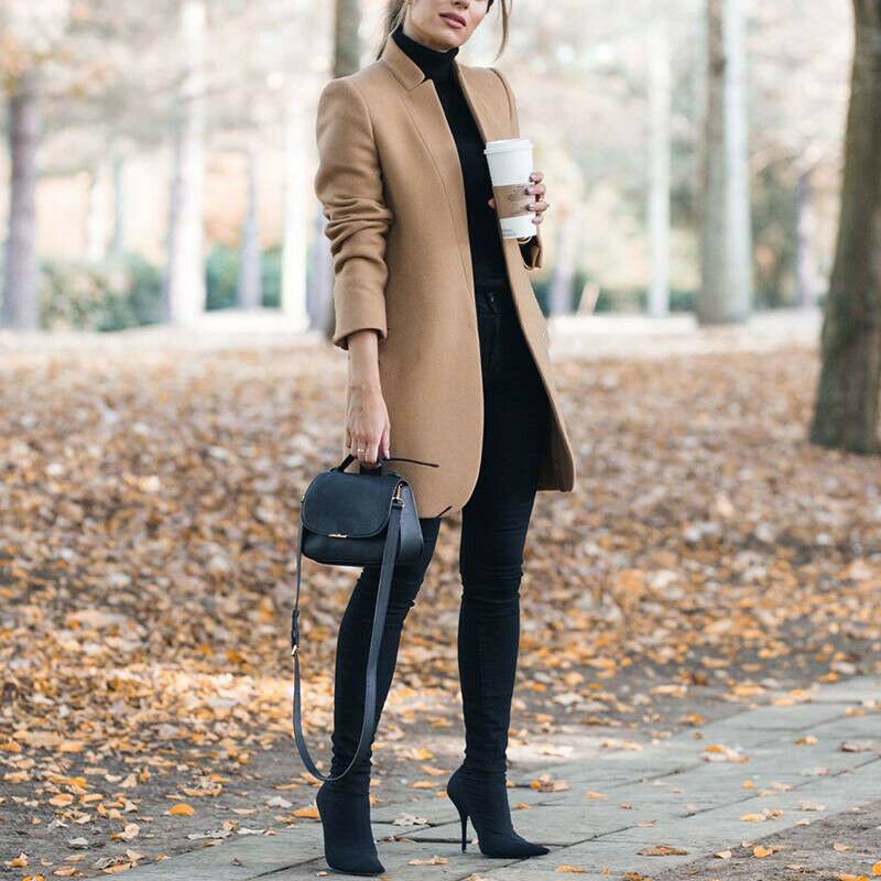 Solid Color Collar Woolen Coat - Image 9