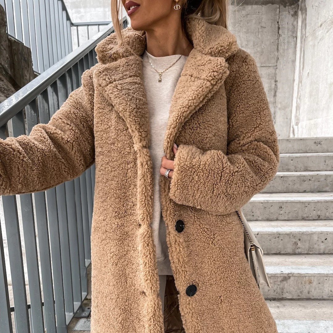 Women's Long-sleeved Lapel Plush Jacket Top - Image 4