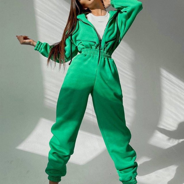 Casual Women Basic Hoodie Two Piece Sets Zipper Drawstring - Image 5