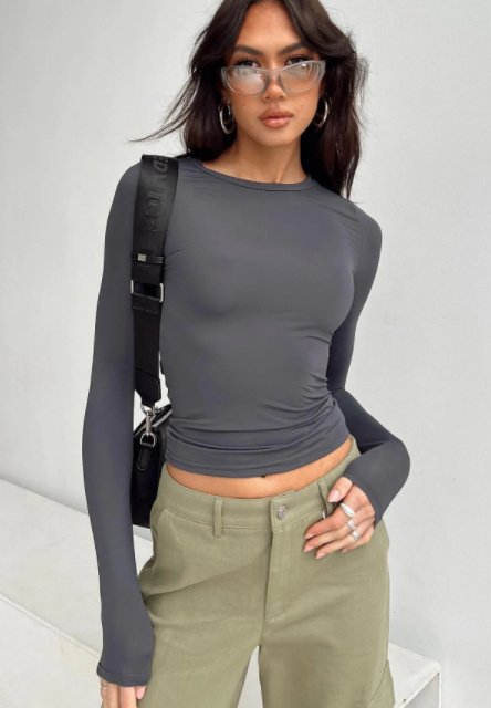 Women's Clothing Fashion Slim Long-sleeved Pullovers Tops Solid Causal Fit Shirts - Image 9