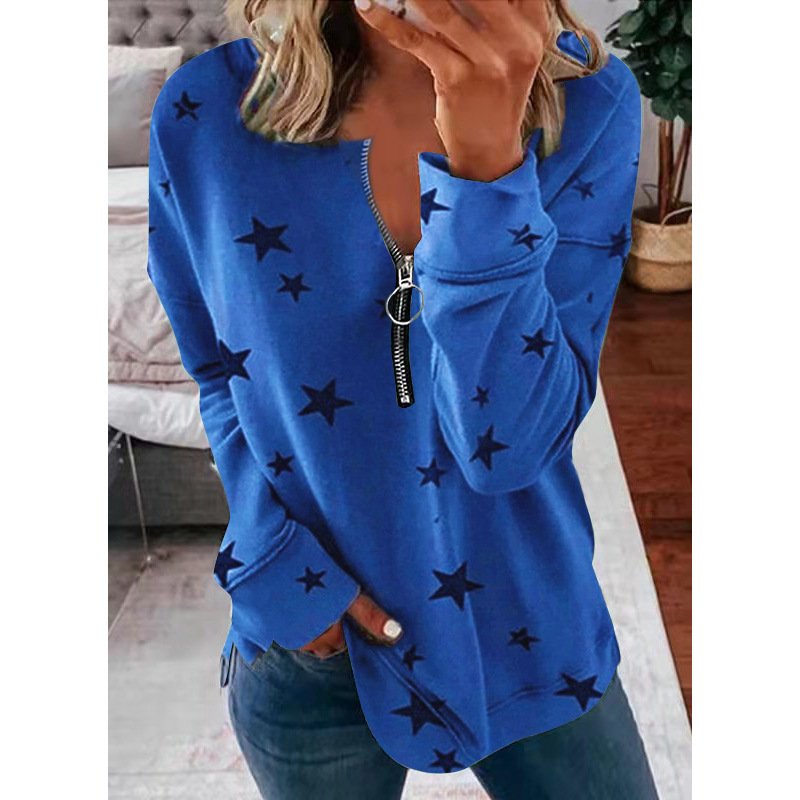 Star Print Long Sleeve Pullover Women's Sweatshirt - Image 5