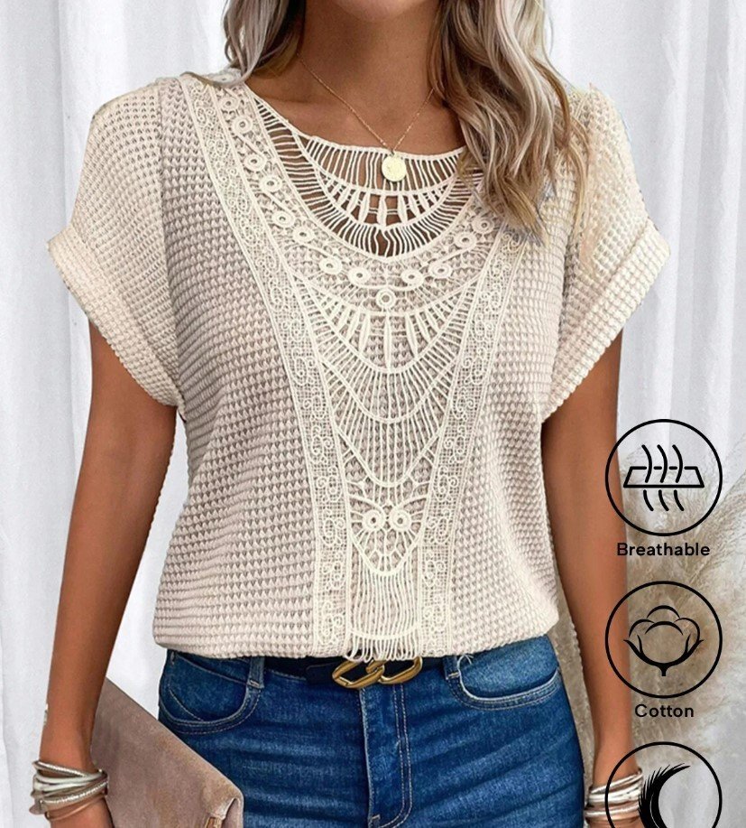 Summer Hollow Out Short-sleeved T-shirt Fashion Ethnic Style Tops Women's Clothing - Image 2