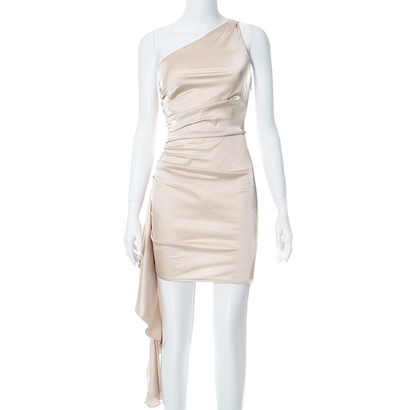 One-shoulder Sleeveless Mini Dress Sexy Slim Backless Skirt Party Wedding Dresses Womens Clothing - Image 5