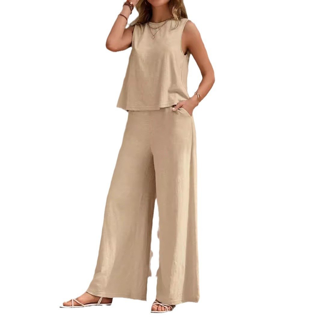 Solid Color Casual Loose Pants Sets For Women Elegant Spring Summer Women's Two Pieces Suit Full Trouser Set Female Outfit Clothes - Image 6