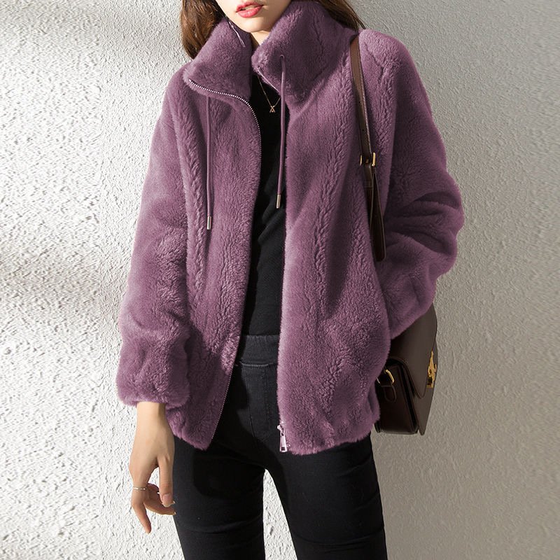 Double Faced Fleece Warm High Neck Sweater Women Cardigan - Image 2