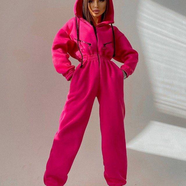 Casual Women Basic Hoodie Two Piece Sets Zipper Drawstring - Image 6