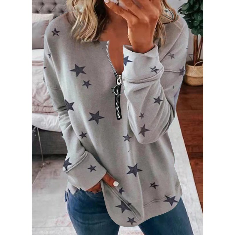 Star Print Long Sleeve Pullover Women's Sweatshirt - Image 3