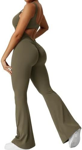 Women Sleeveless Flare Jumpsuits Fitness Yoga Long Pants - Image 7