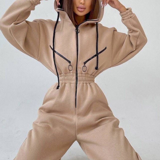 Casual Women Basic Hoodie Two Piece Sets Zipper Drawstring - Image 7