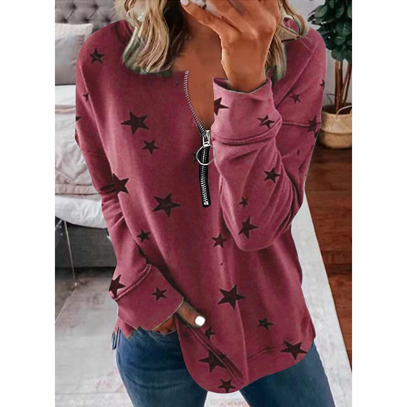 Star Print Long Sleeve Pullover Women's Sweatshirt - Image 9