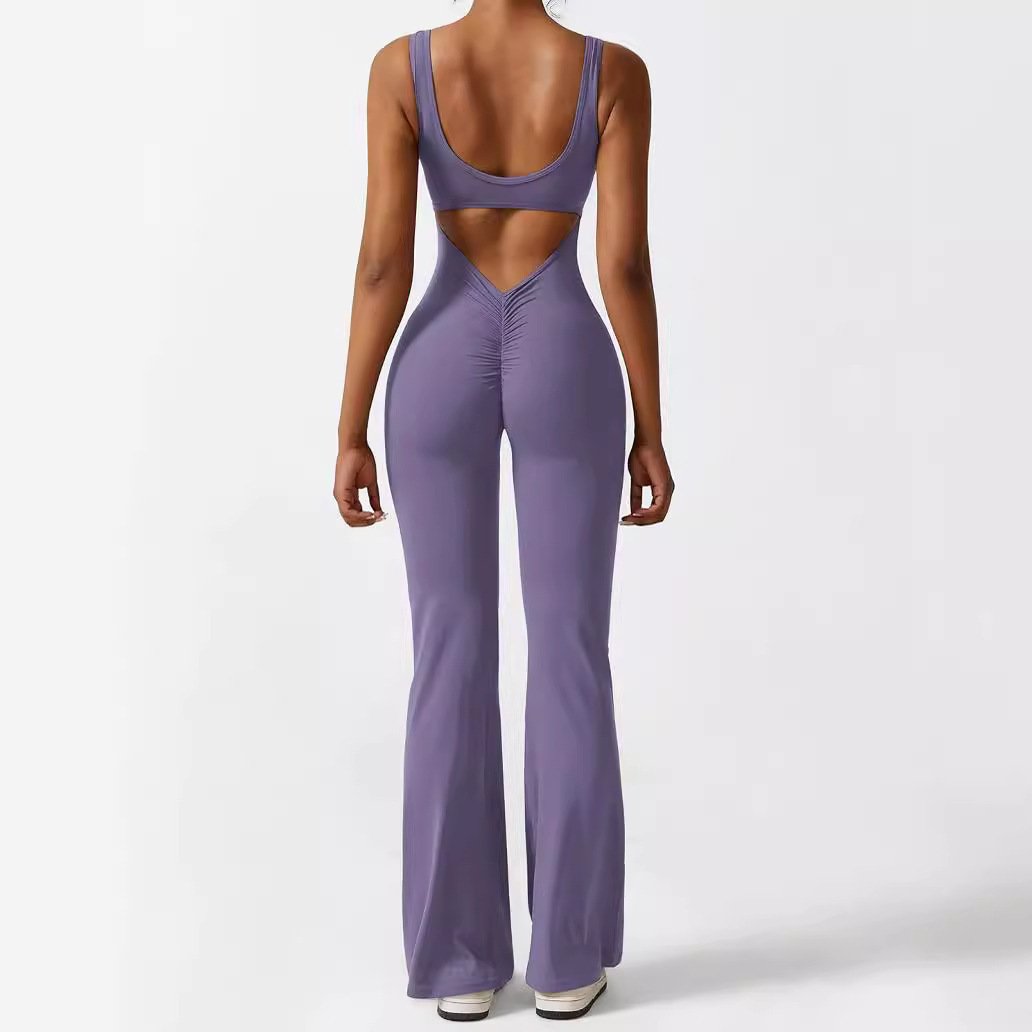 Women Sleeveless Flare Jumpsuits Fitness Yoga Long Pants - Image 6